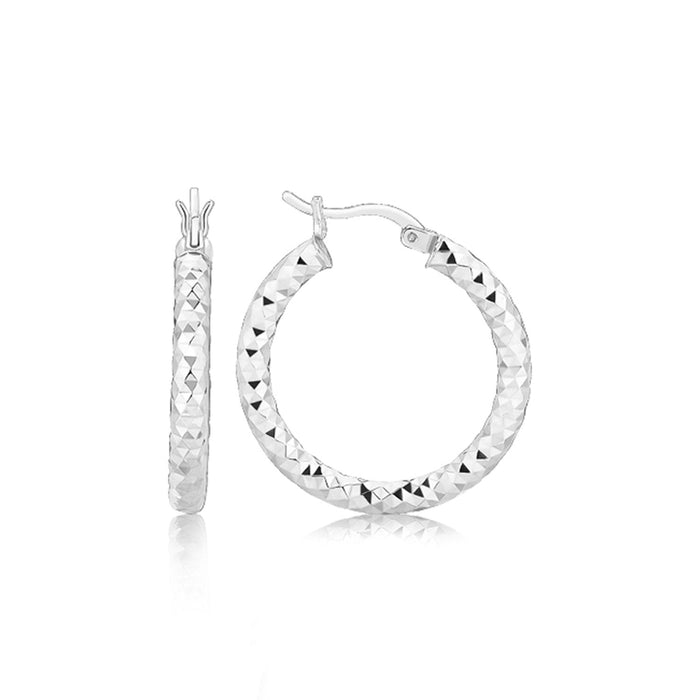 Sterling Silver Faceted Style Hoop Earrings with Rhodium Finishing(3x20mm) by Avera Group