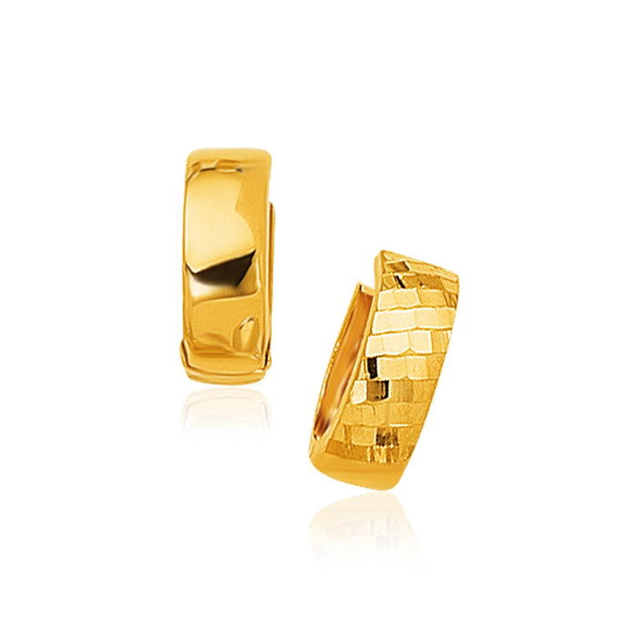 14k Yellow Gold Textured and Polished Hoop Earrings by Avera Group
