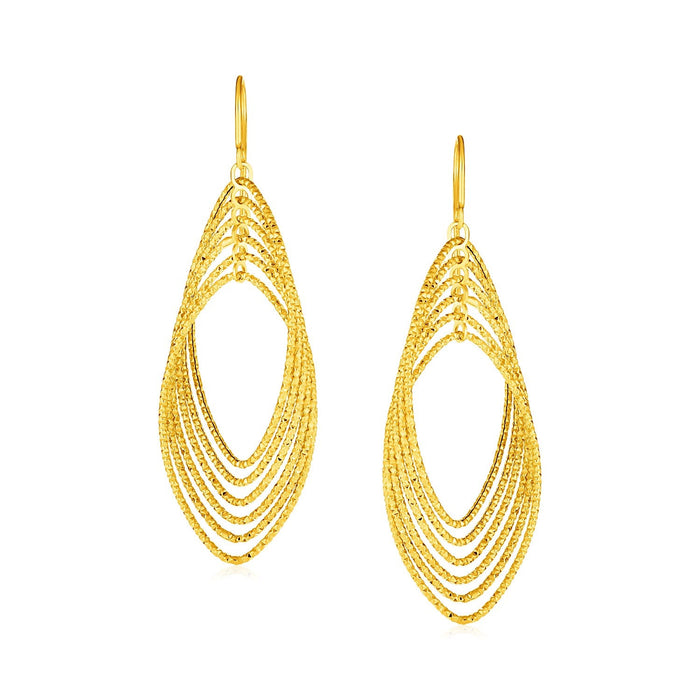 14k Yellow Gold Post Earrings with Textured Marquise Shapes by Avera Group
