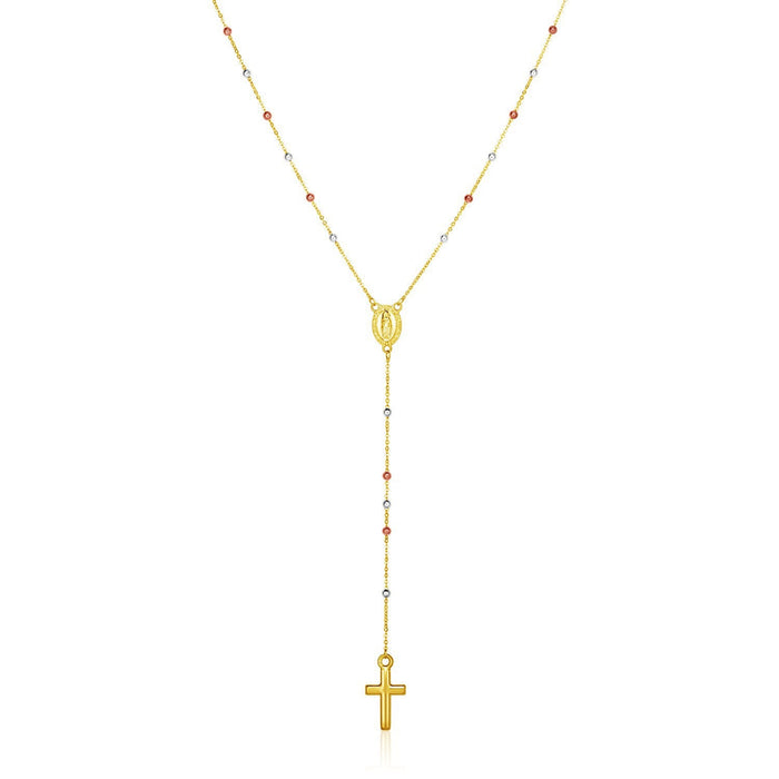 14k Tri Color Gold Lariat Rosary Necklace by Avera Group