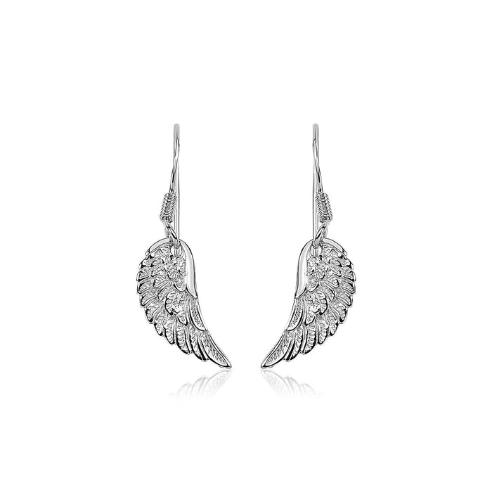 Sterling Silver Textured Angel Wing Earrings by Avera Group