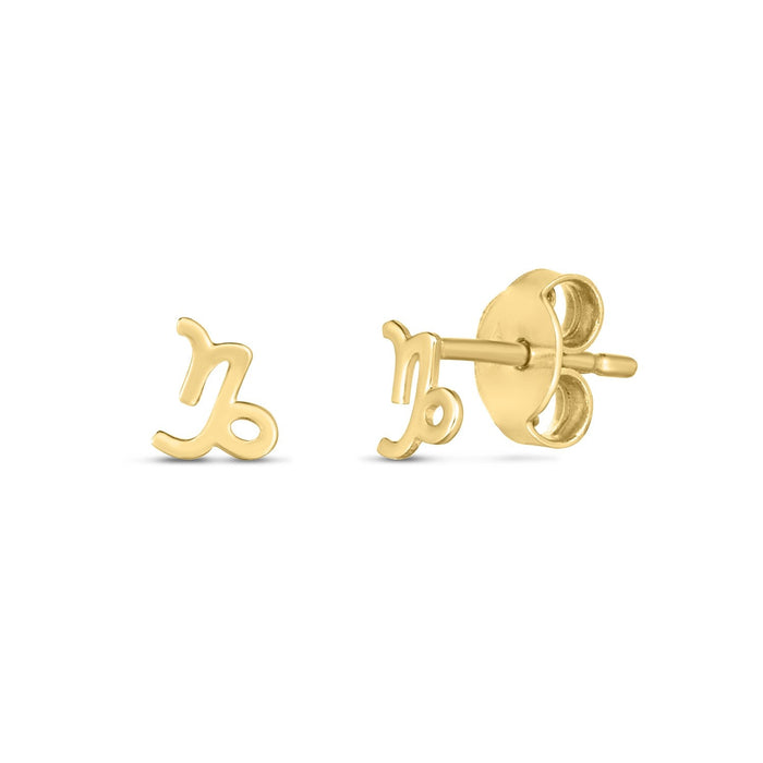 14k Yellow Gold Capricorn Stud Earrings by Avera Group