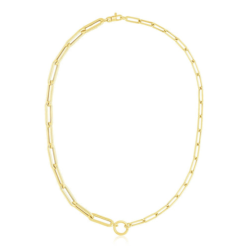 14k Yellow Gold High Polish Elongated Paperclip Chain Circle Necklace by Avera Group