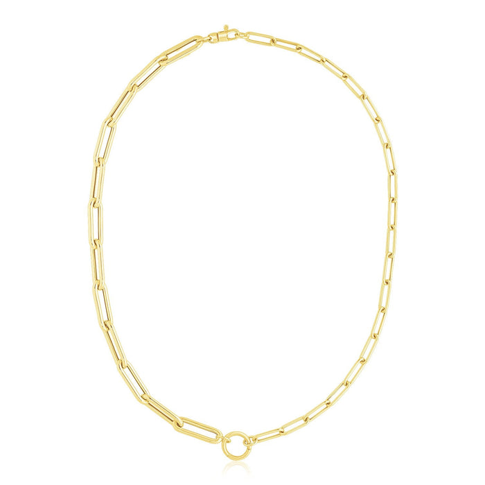 14k Yellow Gold High Polish Elongated Paperclip Chain Circle Necklace by Avera Group