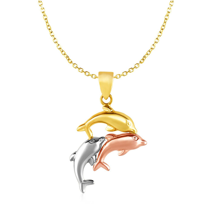 Pendant with Three Dolphins in 10k Tri Color Gold by Avera Group