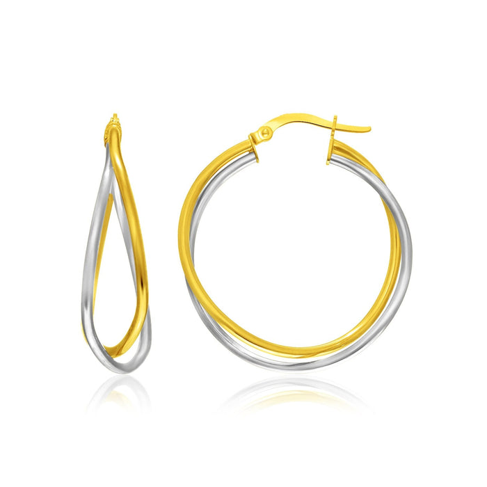 14k Two-Tone Gold Interlaced Double Row Earrings by Avera Group