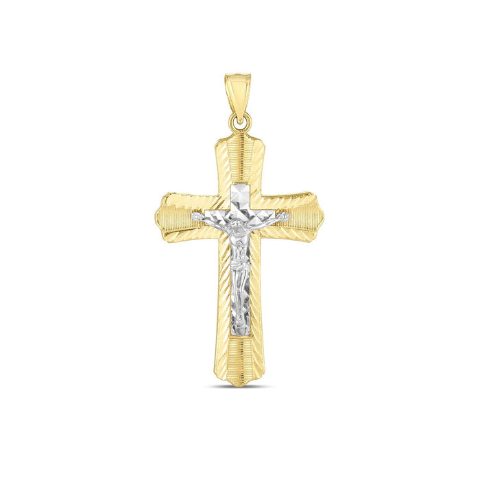 14k Two Tone Gold High Polish Diamond Cut Cross Pendant by Avera Group