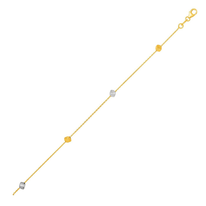 14k Two Tone Gold Bracelet with Polished Cubes by Avera Group
