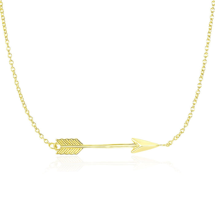 14k Yellow Gold Chain Necklace with Horizontal Arrow Pendant by Avera Group