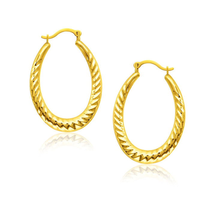 14k Yellow Gold Hoop Earrings with Textured Details by Avera Group