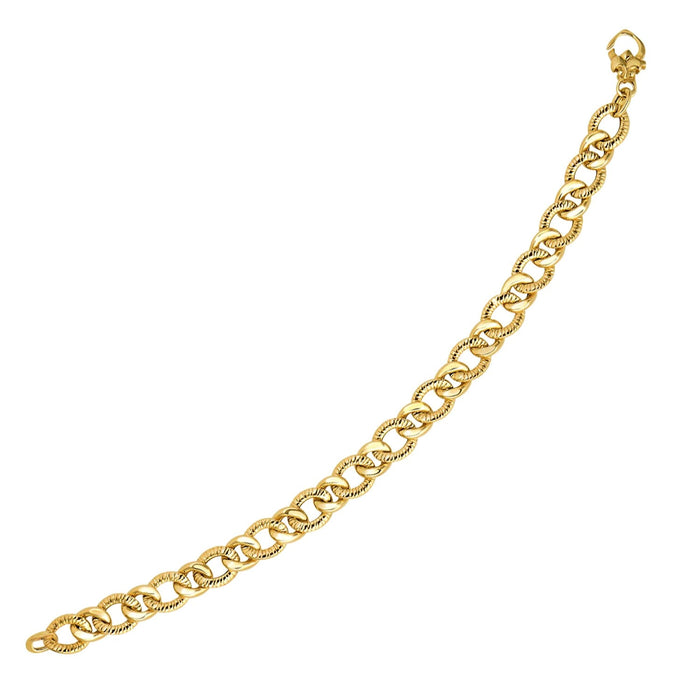14k Yellow Gold Curb Chain Design with Diamond Cuts Bracelet by Avera Group