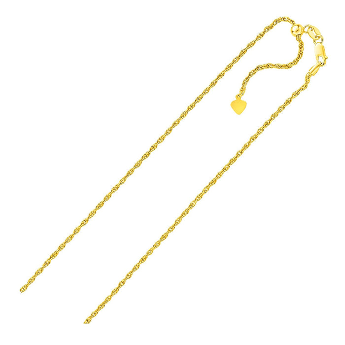 Sterling Silver in Yellow Finish 1.5mm Adjustable Rope Chain by Avera Group