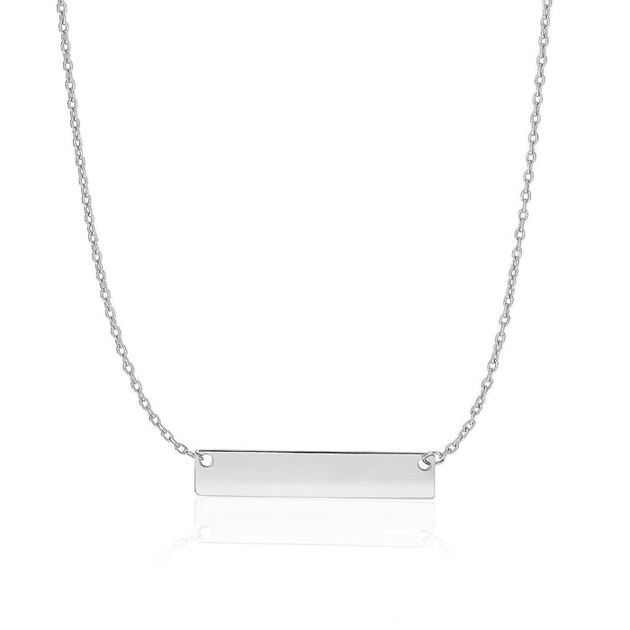 14k White Gold Smooth Flat Horizontal Bar Style Necklace by Avera Group