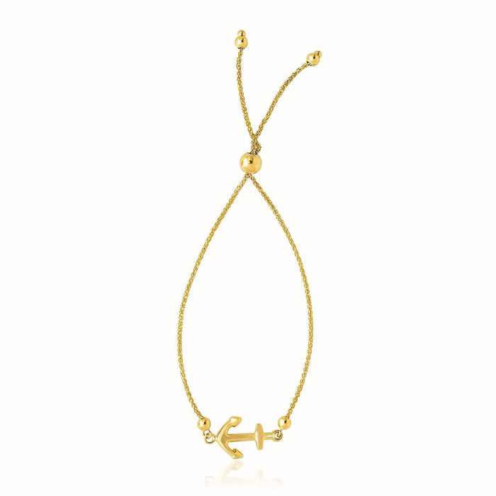 14k Yellow Gold Anchor Design Adjustable Lariat Bracelet by Avera Group