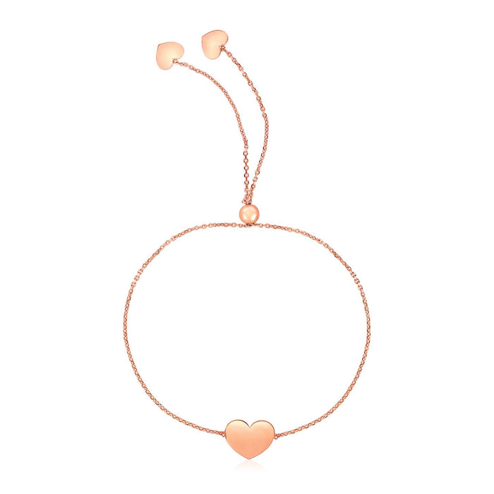 14k Rose Gold Adjustable Heart Bracelet by Avera Group