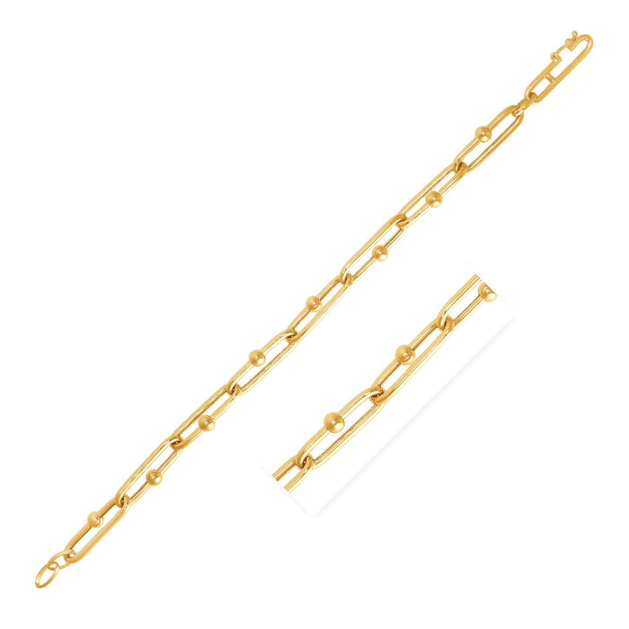 14k Yellow Gold 7 3/4 inch Beaded Oval Chain Bracelet by Avera Group