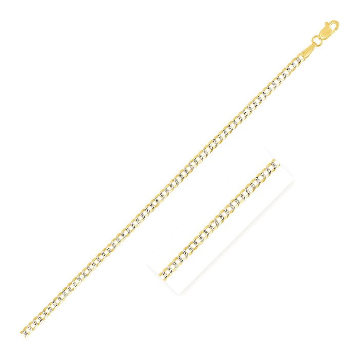 14k Two Tone Gold Pave Curb Chain (2.60 mm) by Avera Group