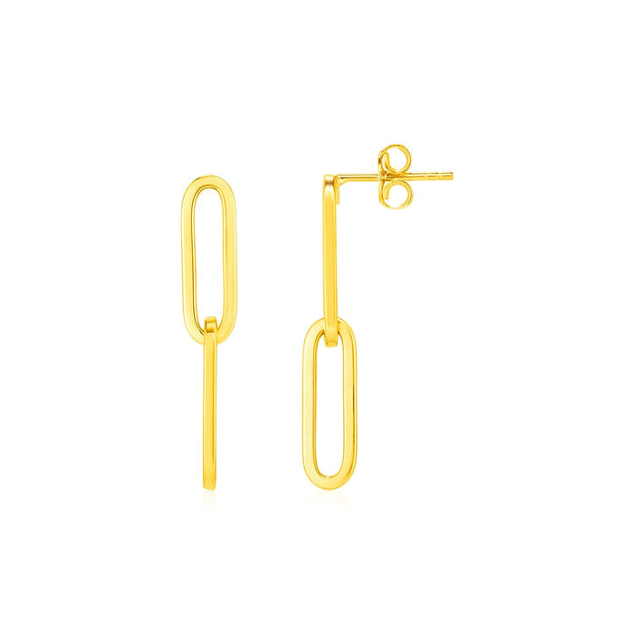 14K Yellow Gold Two Link Paperclip Chain Earrings by Avera Group