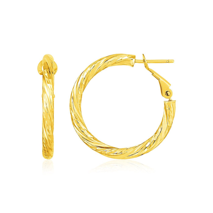 14k Yellow Gold Petite Twisted Round Hoop Earrings by Avera Group
