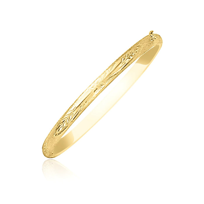 10k Yellow Gold Botanical Pattern Florentine Bangle by Avera Group