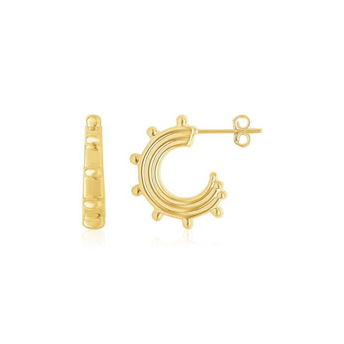 14K Yellow Gold Beaded Station Half Hoops by Avera Group