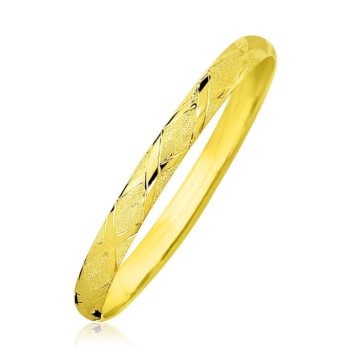10k Yellow Gold Slender Diamond Pattern Textured Bangle by Avera Group