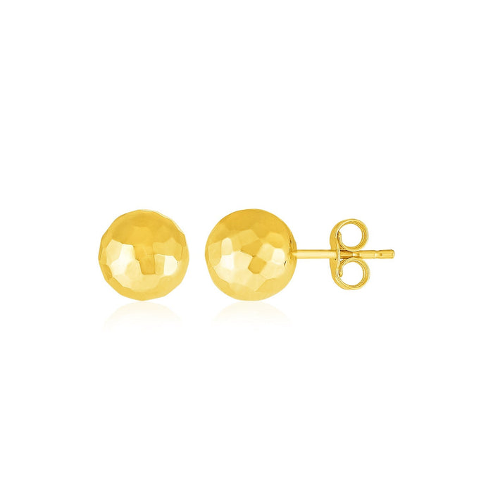14k Yellow Gold Ball Earrings with Faceted Texture by Avera Group