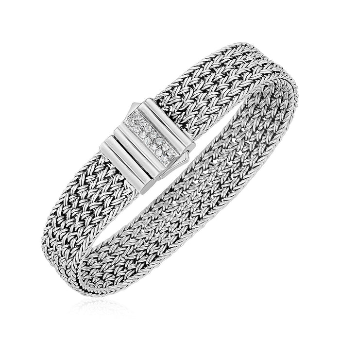 Woven Rope Bracelet with White Sapphire Accented Clasp in Sterling Silver (15.00 mm) by Avera Group