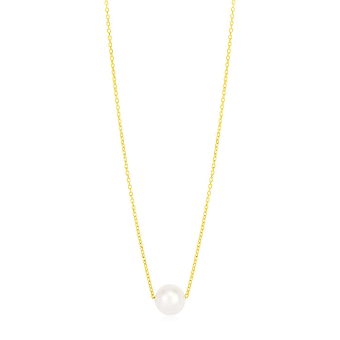 14k Yellow Gold Pearl Solitaire Necklace by Avera Group