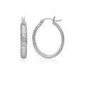 10k White Gold Hammered Oval Hoop Earrings by Avera Group