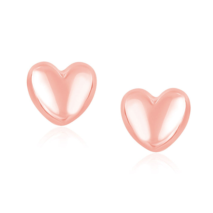 14k Rose Gold Puffed Heart Shape Shiny Earrings by Avera Group