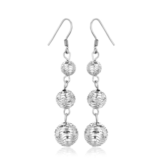 Sterling Silver Layered Textured Ball Dangling Earrings by Avera Group