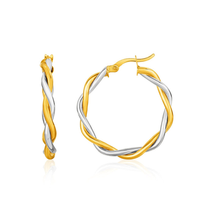 Two-Tone Twisted Wire Round Hoop Earrings in 10 k Yellow and White Gold by Avera Group