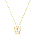 14k Yellow Gold High Polish Butterfly Peral Paste Necklace by Avera Group