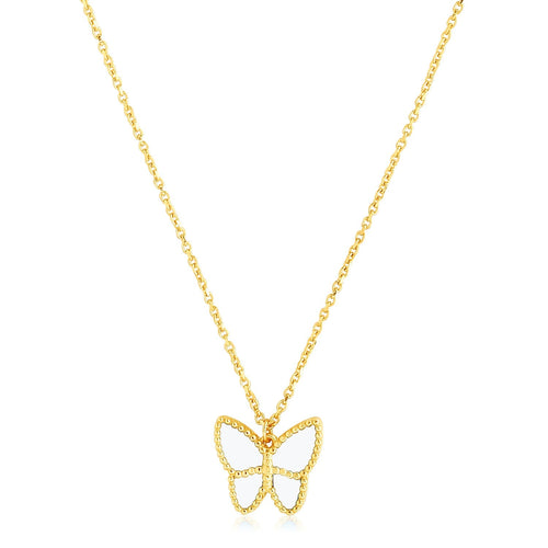 14k Yellow Gold High Polish Butterfly Peral Paste Necklace by Avera Group