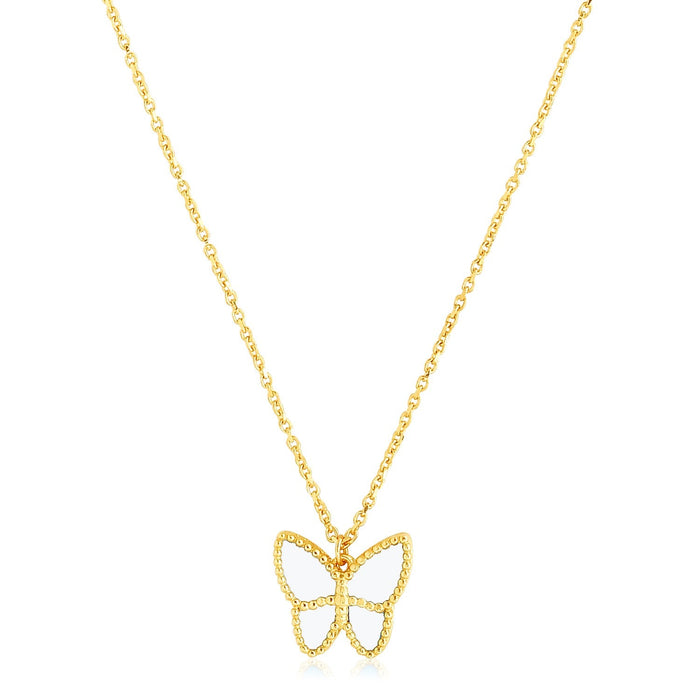 14k Yellow Gold High Polish Butterfly Peral Paste Necklace by Avera Group