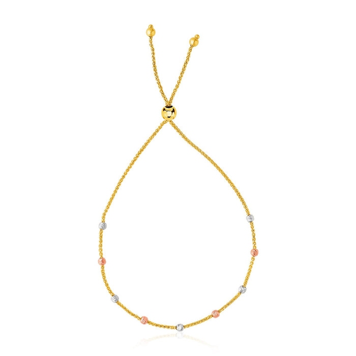 14k Tri-Color Gold Textured Bead Station Lariat Bracelet (5.00 mm) by Avera Group