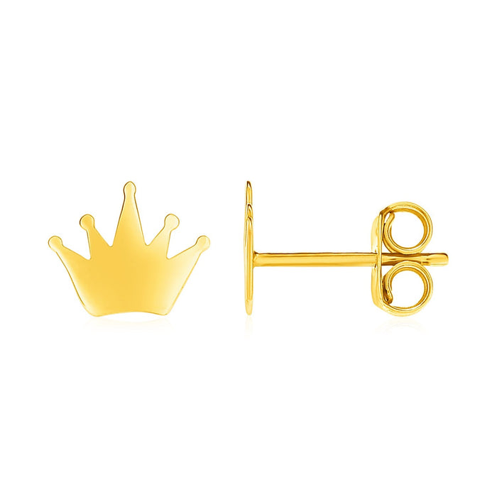14k Yellow Gold Post Earrings with Crowns by Avera Group