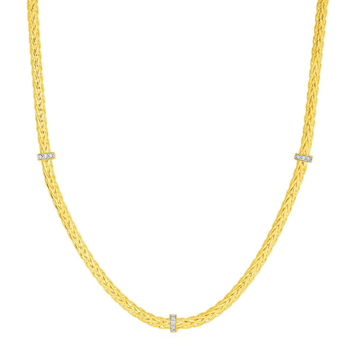 Woven Rope Necklace with Diamond Accents in 14k Yellow Gold by Avera Group