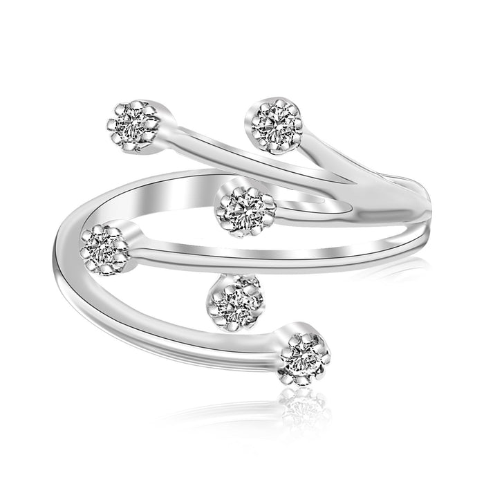 Sterling Silver Rhodium Finished White Cubic Zirconia Embellished Toe Ring by Avera Group