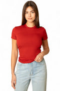 Ribbed Round Neck Short Sleeve Top {BT5492} by The House of Stylez