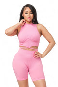 Seamless Front Waist Back Tie Top and Shorts Set by The House of Stylez