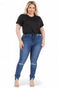 Curvy Tie Front Drawstring Short Sleeve Crop Top {BT5196X} by The House of Stylez