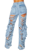 Total Distressed Denim Wide Leg Cargo Pants by The House of Stylez