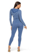 Washed Seamless Rib Zip Up Hoodie Jacket and Leggings Set by The House of Stylez