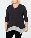 Style Co. Womens Mixed Media Pullover Blouse, Size 2X by Vanessa Jane