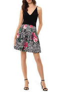 Xscape Black Printed Spaghetti Strap V Neck Fit And Flare Dress-Size 10 by Vanessa Jane