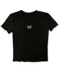Polly and Esther Juniors Embroidery-Trim Lettuce-Edge T-Shirt, Small by Vanessa Jane