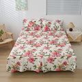DaDa Bedding Romantic Roses Floral Bed Skirt - Matching Pink & White Ruffled Dust Ruffle for Quilted Coverlet Set - Lightweight & Breathable Polyester Bedskirt by DaDalogy Bedding Collection