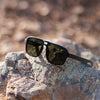 Flyer | Black w/ Green | Wooden Sunglasses
